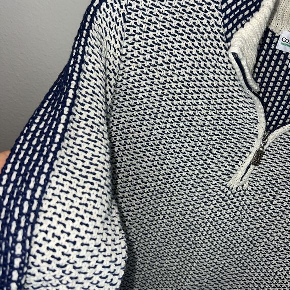 Cotton Country 1/4 Zip Recycled Woven‎ Cotton Sweater From Canada Navy Ivory M - Picture 3 of 10